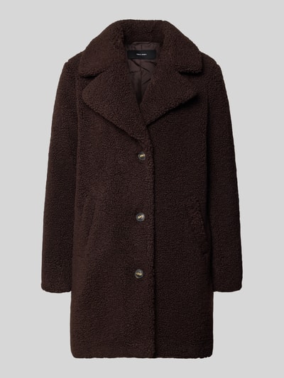 VERO MODA Płaszcz teddy z szerokim kołnierzem z połami Czekoladowy 2