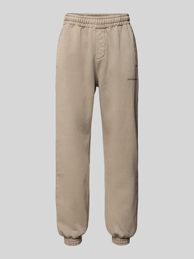 Productfoto, Sweatpants met elastische band van Pegador in beige katoenmix, losse pasvorm, steekzakken, label-stitching, lengte 40 cm.