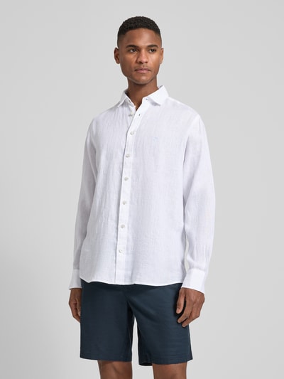 Fynch-Hatton Slim Fit Leinenhemd mit Haifischkragen Weiss 4
