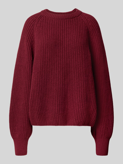 Produktfoto, bordeauxroter, grob gestrickter Loose Fit Pullover aus Woll-Mix Modell 'RIB KNIT' von ARMEDANGELS, Damen Pullover.