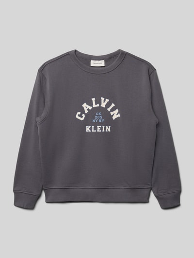 Calvin Klein Jeans Sweter o kroju regular fit z nadrukiem z logo model ‘Varsity’ Grafitowy 1