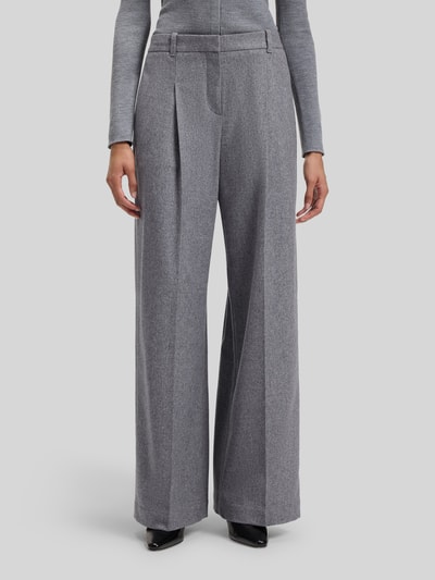 BOSS Wiide leg bandplooibroek van wolmix Lichtgrijs gemêleerd - 4