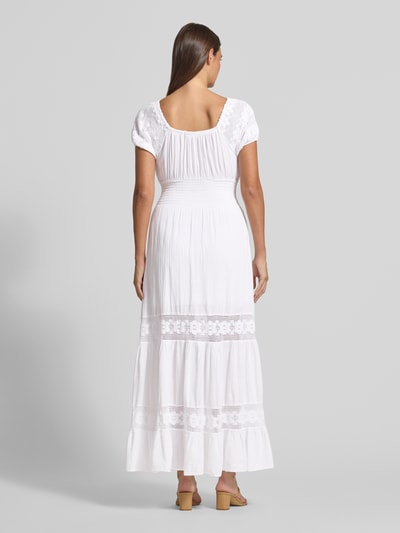 Apricot Midikleid mit Smok-Details und Rundhalsausschnitt Weiss 5
