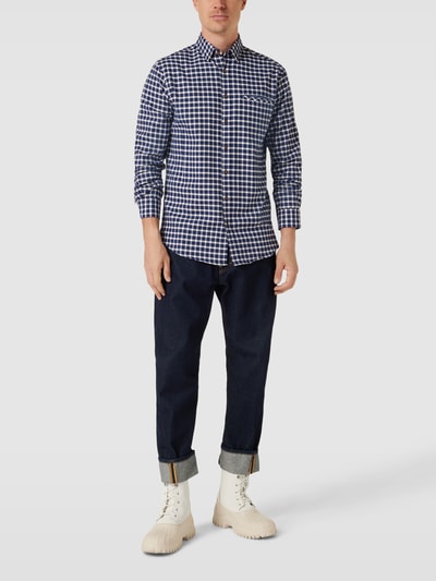 Christian Berg Men Freizeithemd mit Allover-Muster Marineblau 1