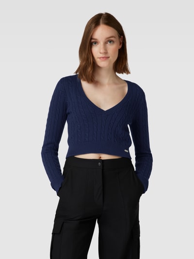 Review Cropped Strickpullover mit Zopfmuster Marine 4