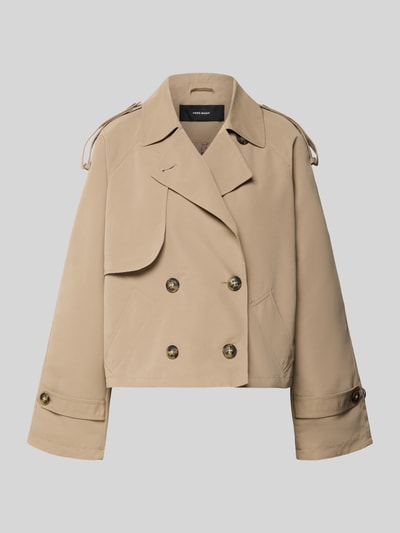 Produktfoto, Boxy Fit Trenchcoat mit doppelreihiger Knopfleiste Modell 'CHLOE' von Vero Moda, efekt: jednolity kolor, pudełkowy krój, wykładany kołnierz, zapięcie: listwa guzikowa 2-rzędowa, detal: gun flap, pagony, kontrafałda, rękawy: długi rękaw, raglanowe rękawy, zakończenie rękawów: regulowana patka, boczne wpuszczane kieszenie