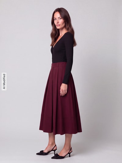 ROBE LÉGÈRE Uitlopende midi-rok van viscosemix Bordeaux - 1