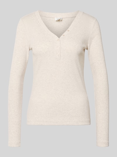 Produktfoto, Slim Fit Langarmshirt mit Zierknopfleiste von s.Oliver RED LABEL, efekt melanżu, dekolt w serek, prążkowana faktura
