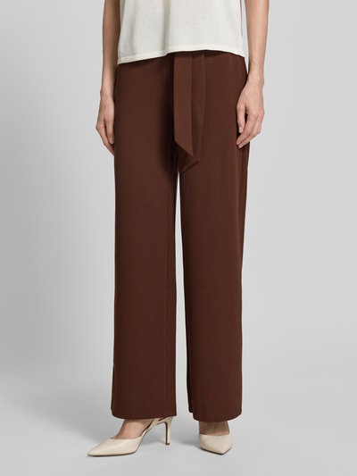 zero wide leg broek met strikceintuur Donkerbruin - 4