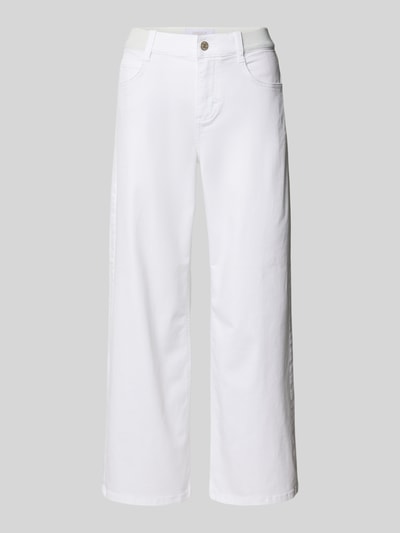 Produktfoto, weiße Caprijeans mit elastischem Bund Modell 'Linn' von Angels, Baumwoll-Mix, verkürzte Passform, sichtbare Taschen, glatte Oberfläche