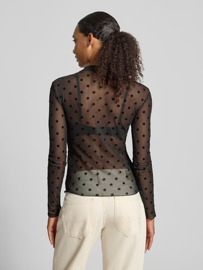 PIECES Slim fit shirt met lange mouwen met all-over motief model 'JESHI' Zwart - 5