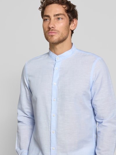 Jake*s Slim Fit Freizeithemd aus Leinen-Baumwoll-Mix Hellblau 3