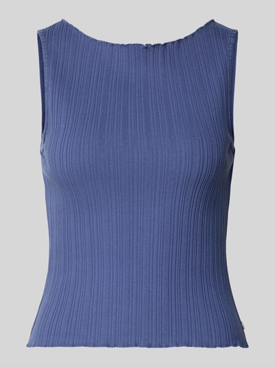 Produktfoto, Stricktop mit Strukturmuster und Rundhalsausschnitt von Scotch & Soda in Blau mit feiner Rippenstruktur aus Baumwoll-Elasthan-Mix, Regular Fit