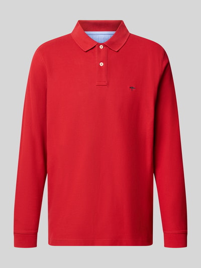 Produktfoto, Regular Fit Langarm-Poloshirt mit Label-Stitching von Fynch-Hatton in Rot, reine Baumwolle, Knopfleiste, glatte Textur