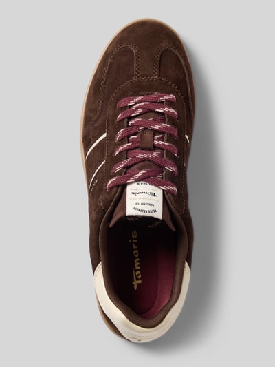 Produktfoto, Sneaker aus Leder-Textil-Mix von Tamaris in Braun mit weißen und bordeauxfarbenen Details, Damen Sneaker von Tamaris
