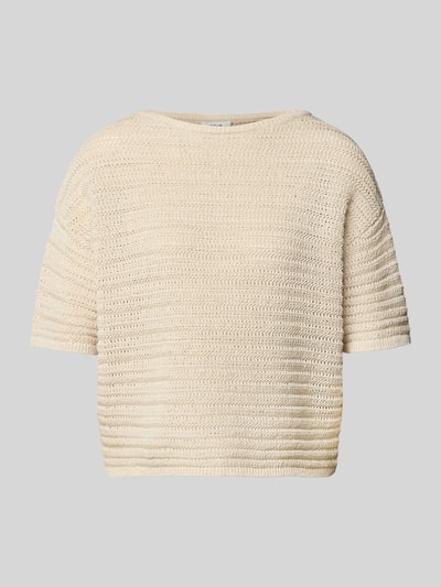 Produktfoto, Strickshirt mit U-Boot-Ausschnitt Modell 'Pinse breath' von OPUS, cremefarben, grobe Struktur, Loose Fit, halblange Ärmel, Damenmode