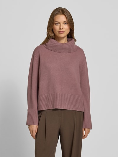 COMMA Sweter z dzianiny o kroju loose fit z mieszanki wełny z golfem Fiołkoworóżowy 4