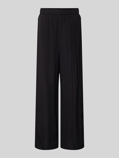 Produktfoto, schwarze Stoffhose aus Viskose-Mix Modell 'Cevil' von someday., lockere Passform mit elastischem Bund und Raffungen, strukturierte Oberfläche