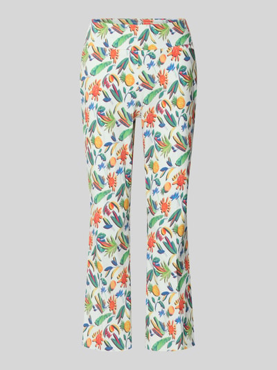 Produktfoto, Caprihose im Allover-Look Modell 'Ina' von STEHMANN aus Baumwoll-Mix mit Stretch, bunte Blumenmuster auf weißem Hintergrund, Slim Fit