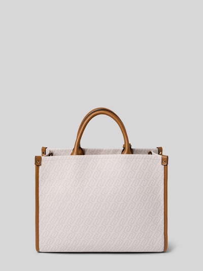 Produktfoto, Handtasche mit Logo-Applikation in Leder-Optik von Liu Jo White in Beige und Braun mit Reißverschluss, abnehmbaren Henkeln und Schulterriemen, Struktur mit Logo-Muster und Maßen 35x27x13 cm