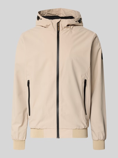 Productfoto, beige Jacke mit Reißverschlusstaschen Modell 'MATTEO' von CARS JEANS, regular fit, mix van materialen met stretch, capuchon met tunnelkoord, zichtbare zwarte rits, glad oppervlak, rechte schouders