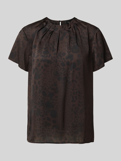 Produktfoto, Regular Fit Kurzarmbluse mit Falten-Detail von s.Oliver BLACK LABEL, braun mit schwarzem Animalprint, glatte Textur