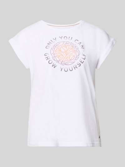 Produktfoto, weißes Damen T-Shirt mit Statement-Print von G.I.G.A. DX, Baumwoll-Mix, Regular-Fit, Rundhalsausschnitt, Rückenlänge 61 cm
