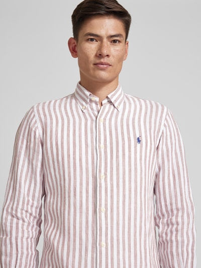 Polo Ralph Lauren Koszula lniana o kroju custom fit ze wzorem w paski Khaki 3