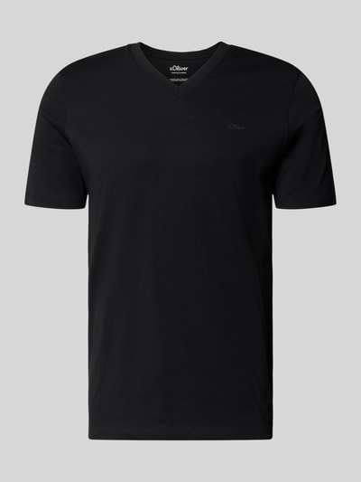 Produktfoto, Regular Fit T-Shirt aus reiner Baumwolle von s.Oliver RED LABEL, czarny, gładki jersey, dekolt w serek, krótki rękaw, aplikacja z logo, krój regular fit