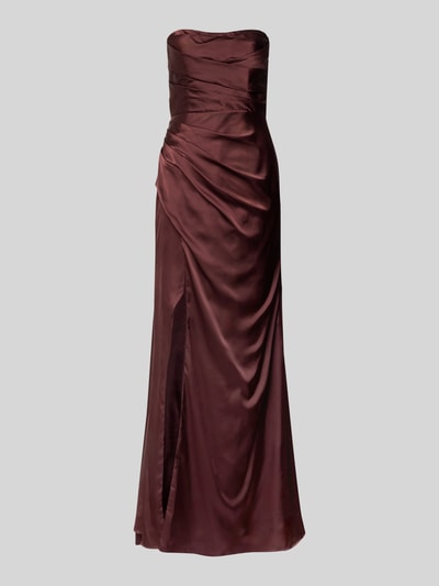 Luxuar Avondjurk van satijn in off shoulder-look met loopsplit Donkerbruin - 2