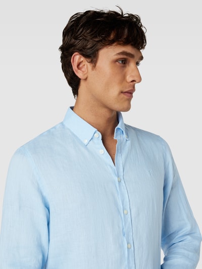 Casual Friday Leinenhemd mit Button-Down-Kragen Hellblau 3