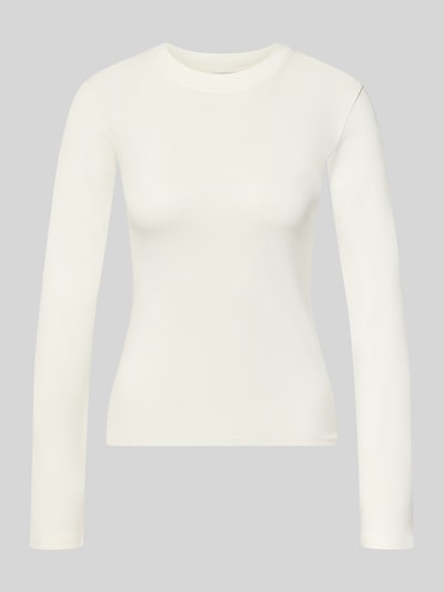 Produktfoto, weißes Longsleeve mit Rundhalsausschnitt Modell 'EVERYDAY' von TOPSHOP aus reiner Baumwolle, eng anliegend, glatte Textur.