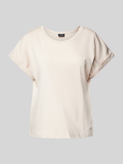 monari T-shirt met geribde ronde hals Beige - 1