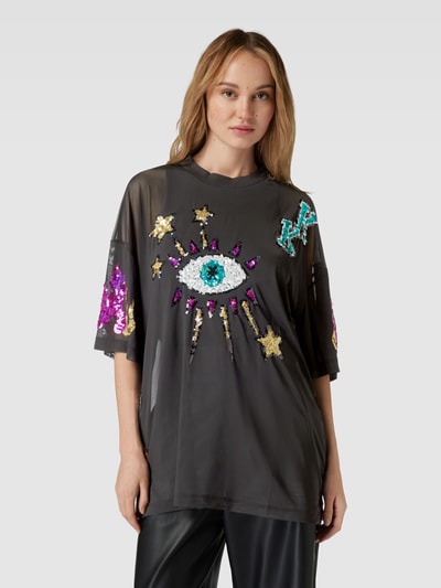Karo Kauer Oversized T-Shirt mit Paillettenbesatz Black 4