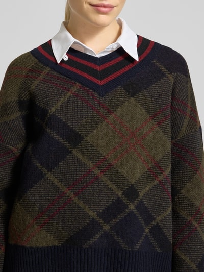 Barbour Pullover met contrasterende v-hals model 'SHAE' Marineblauw - 3