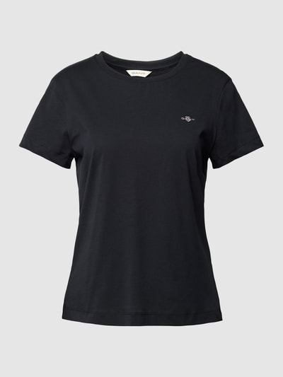 Gant T-Shirt mit geripptem Rundhalsausschnitt Black 2