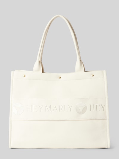 Hey Marly Handtas met labelstitching, model 'Signature Bag' Ecru - 4