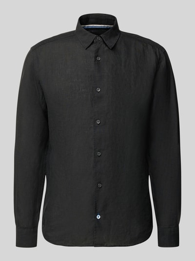 Produktfoto, Casual Fit Freizeithemd aus Leinen von OLYMP Level Five, czarny, długi rękaw, kołnierzyk typu kent, listwa guzikowa, len, długość tyłu w rozmiarze M: 77 cm, szerokość ramion w rozmiarze M: 49 cm, długość rękawów w rozmiarze M: 67 cm