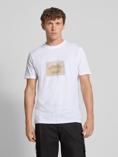 HUGO T-Shirt mit Label-Print Modell 'Deterni' Weiss 4