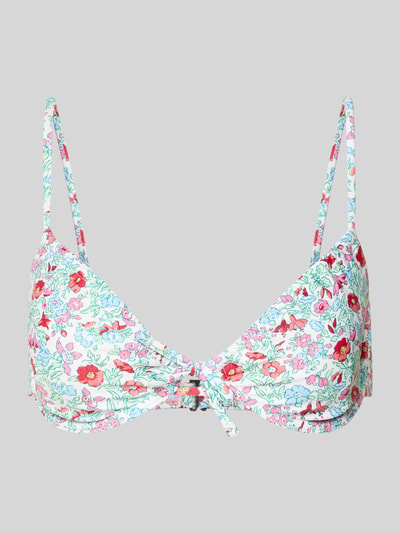 Produktfoto, Bikini-Oberteil mit Bügeln Modell 'BAOMI' von Pieces im Allover-Blumenmuster, zarte Farben, Spaghettiträger, Schleifendetail