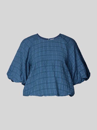 Produktfoto, Regular Fit Bluse mit structuurpatroon van Jake*s Casual in blauw met ballon look, ronde hals, ruglengte maat 36: 50 cm, mouwlengte maat 36: 38 cm