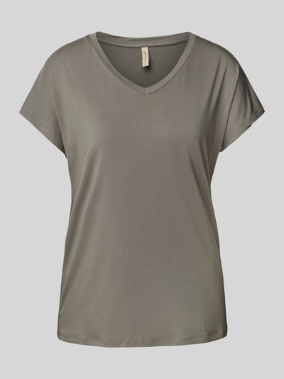 Soyaconcept T-Shirt mit geripptem V-Ausschnitt Modell 'Marica' Khaki 2