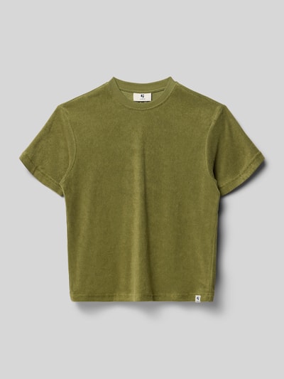 Productfoto, Regular Fit T-Shirt met logo-detail van Garcia in katoenmix, ronde hals, olijfgroen, ruglengte maat 140: 58 cm