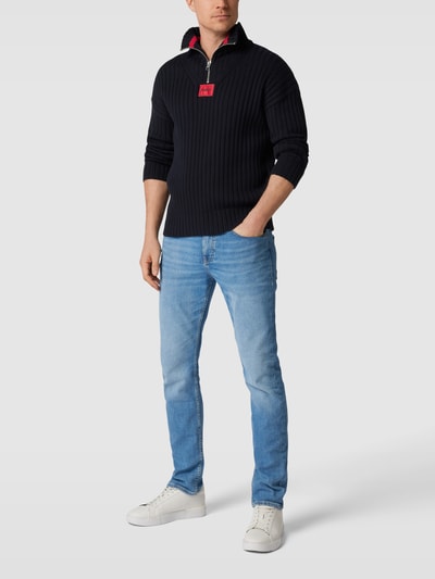 HUGO Strickpullover in Ripp-Optik Marineblau 1