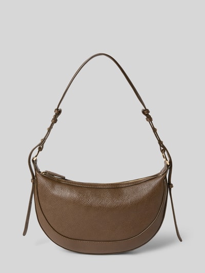Produktfoto, Shoulder Bag mit Reißverschluss von Mango in Leder-Optik, Ziernähte, verstellbarer Schulterriemen, Maße 31x19x4 cm, braun.