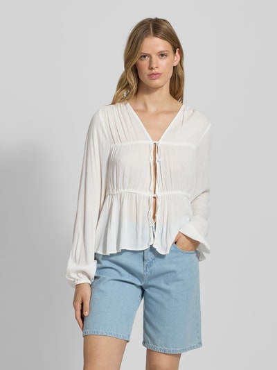 Only Regular fit blouse met lange mouwen van pure viscose, model 'CHIARA' Wit - 4