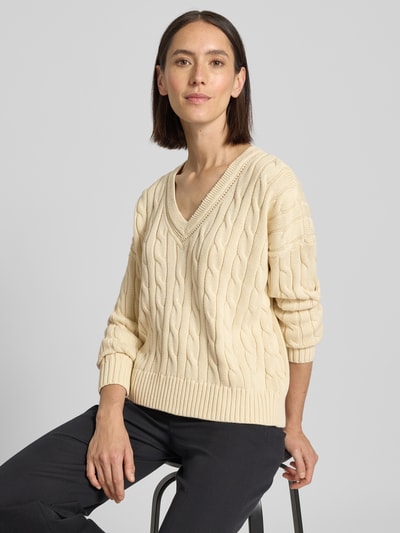 Lauren Ralph Lauren Sweter z dzianiny z dekoltem w serek model ‘TEDURPH’ Beżowy 3