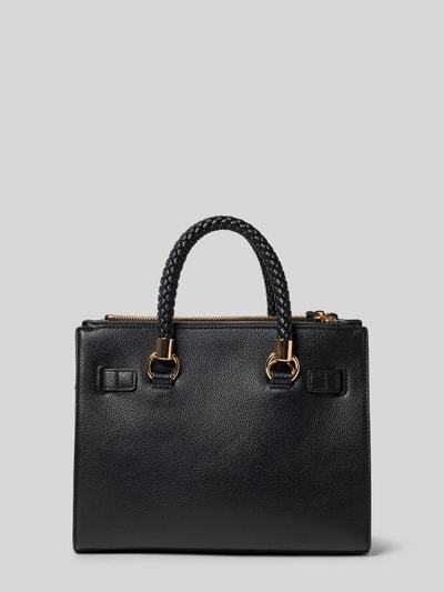 Produktfoto, schwarze Handtasche mit Label-Applikation Modell 'SATCHEL MANHATTAN' von Liu Jo White, Hauptfach mit Reißverschluss, Tragehenkel, abnehmbarer Schulterriemen, Maße 27x20x13 cm, Schulterriemenlänge 117 cm, strukturierte Leder-Optik.