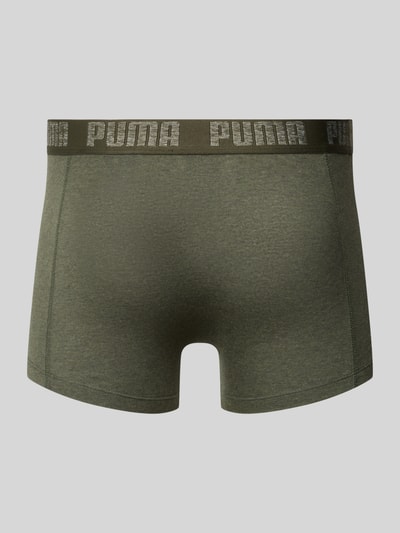 Produktfoto, Pant & Trunk aus Baumwoll-Mix im 2er-Pack von PUMA in Olivgrün, elastischer Bund mit Logoprint, glatte Textur, Herren Pant & Trunk von PUMA