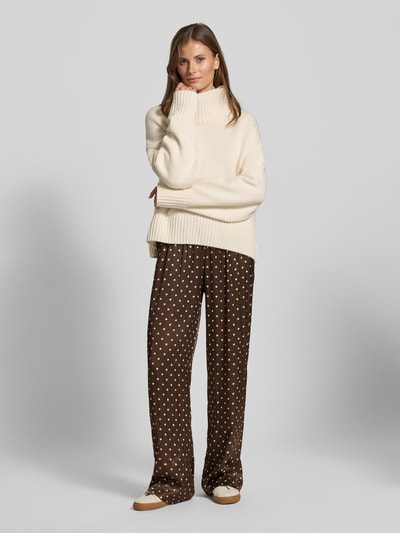 VILLA SOPHIE Wide leg stoffen broek van viscosesatijn, model 'ELODIE' Donkerbruin - 1